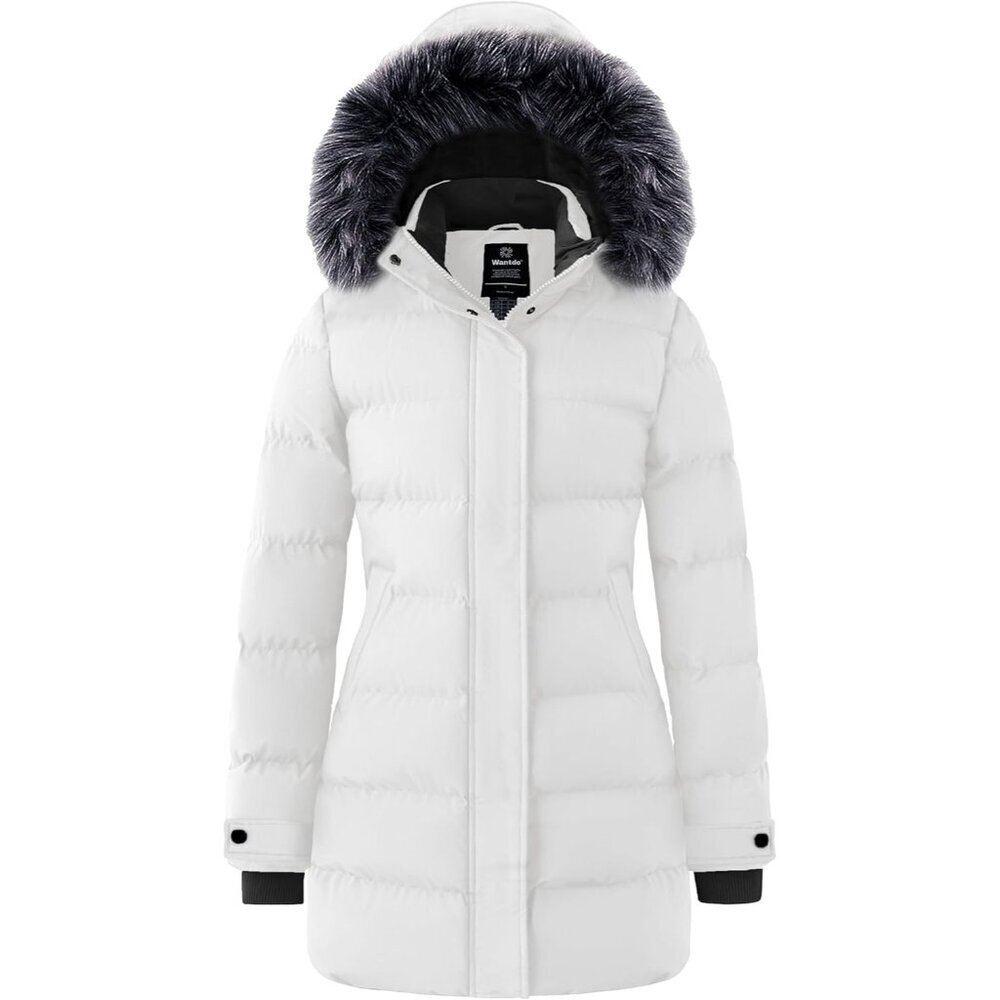 Women's Beige Long Quilted Winter Coat Puffer Jacket With Hood
